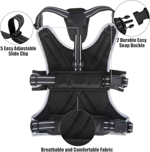Escape Proof Dog Harness - No Pull Reflective Dogs Harness Vest with Lift Handle, Adjustable Soft Padded No Slip Pet Harness Training Easy Control for Medium Large Dogs - color: Black & Grey, size: Large