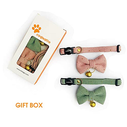 Safety Quick Release Cat Collars, Soft Kitten Collars with Detachable Bow Tie and Bell, Pack of 2, Adjustable 20-30 cm - color: Green+Pink