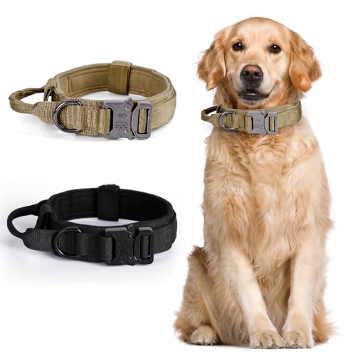 Tactical Dog Collar, Adjustable Nylon Military Dog Collar with Control Handle, Quick-Release Metal Buckle for Dog Training(Brown,L) - color: Brown