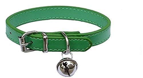 Green Leather Pet Collars for Cats,Baby Puppy Dog,Adjustable 8"-10.5" Kitten Collar with Bell - color: Green