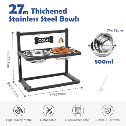 Elevated Dog Bowls for Medium and Small Dogs, 5 Height Adjustable & 2 Stainless Steel Bowls 800ml/27oz, Raised Food Dog Water Stand - color: Metal 27oz Bowls, size: Small dogs