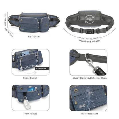TUDEQU 4-in-1 Hands Free Dog Leash Waist Belt with Dog Walking Fanny Pack,Dog Seat Belt, Waist Leash for Large Dogs,Dog Walking,Hiking,Running,Jogging - color: GREY BLUE
