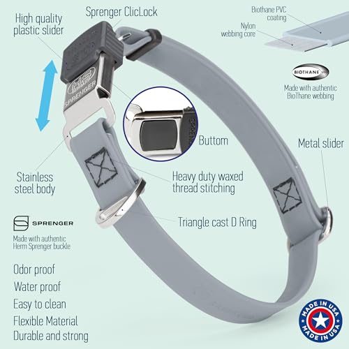 Biothane Waterproof Durable Dog Collar with Herm Sprenger - Quick Release ClicLock Buckle - Fits Medium and Large Dogs - Made in USA (Battleship Gray, W 3/4" x L 12"-19") - color: Battleship Gray, size: W 3/4" x L 12"-19"