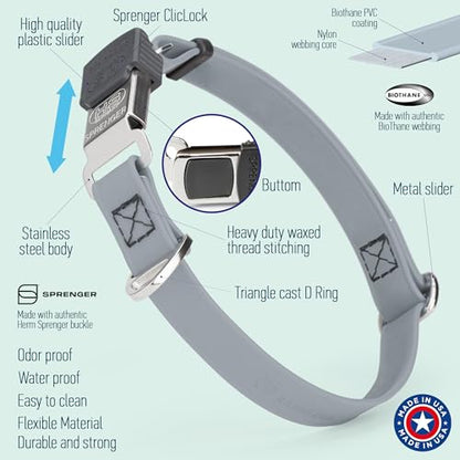 Biothane Waterproof Durable Dog Collar with Herm Sprenger - Quick Release ClicLock Buckle - Fits Medium and Large Dogs - Made in USA (Battleship Gray, W 3/4" x L 12"-19") - color: Battleship Gray, size: W 3/4" x L 12"-19"