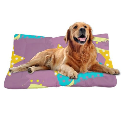 Polka-Dot Star Pastel Washable Dog Bed for Crate Bed Mats for Dogs Dog Crate Pads Washable Pillow Cages Non-Slip Medium Pillows Mat Furniture Indoor Outdoor 36X24 Inch - size: 36 × 24 inch