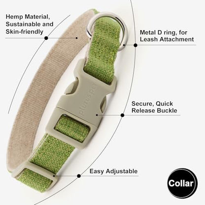 Plutus Pet Cotton Hemp Dog Collar and Leash Set, Adjustable Collar for Small, Medium, and Large Dogs, Heavy Duty and Soft on Skin, Green, XS - color: Green, size: X-Small