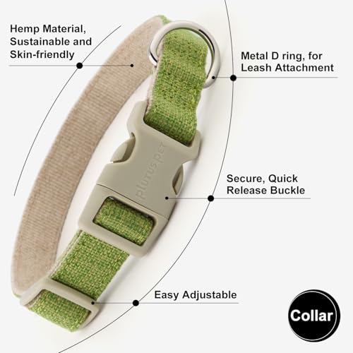 Plutus Pet Cotton Hemp Dog Collar and Leash Set, Adjustable Collar for Small, Medium, and Large Dogs, Heavy Duty and Soft on Skin, Green, S - color: Green, size: Small