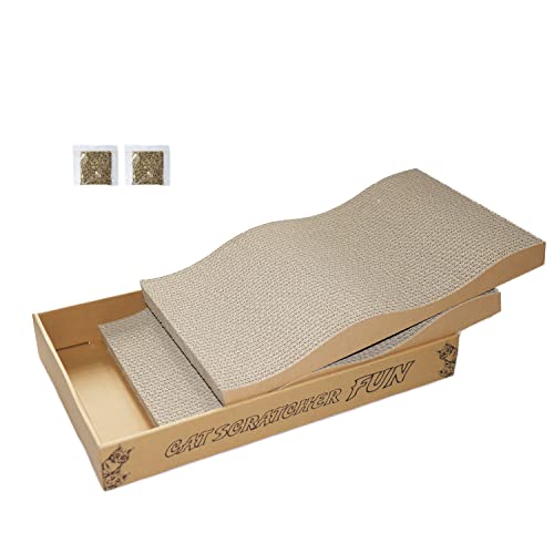 Cat Scratch Pad Cardboard Scratcher Box,2PCS in 1 Scratching Board for Indoor Cats,Reversible Durable,with Catnip - color: 2PCS, size: Large for Indoor Cats
