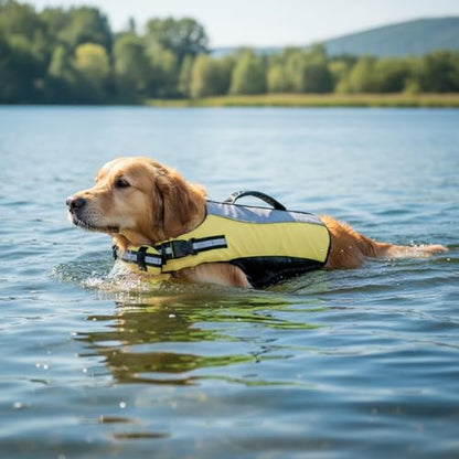 Geyecete Dog Life Vest for Swimming with Handle Dog Life Jacket High Adjustable for Swimming, Boating,and Water Safety, High-Buoyancy,Yellow-M - size: Medium