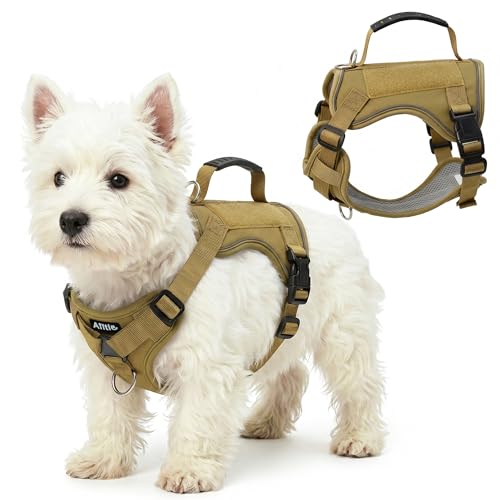AIITLE Small Dog Harness No Pull, Reflective Adjustable Vest with Handle, No Choke Design, Dual Metal Leash Clips for Walking Training Running Camping, Small Medium Breeds - Khaki XS - color: Khaki, size: XS