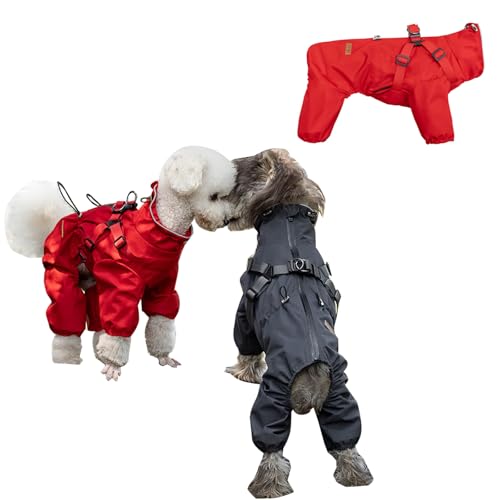Adjustable Dog Windbreaker Jacket Rain Poncho for The Rain and Snow,Dog Raincoat with Hood for Medium Large Dogs, Waterproof Pet Walking Hiking/Camping Outdoor Sports Jacket (Red, XX-Large) - color: Red, size: XX-Large