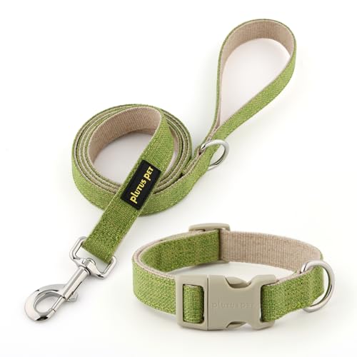 Plutus Pet Cotton Hemp Dog Collar and Leash Set, Adjustable Collar for Small, Medium, and Large Dogs, Heavy Duty and Soft on Skin, Green, S - color: Green, size: Small