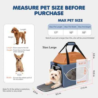 Top-Expandable Pet Carrier 18x11x11Inch Delta American United Airline Approved Underseat to 15lbs Stable Car Travel Carriers for Small Dogs Cats with Locking Safety Zippers Anti-Scratch Mesh - color: Blue, size: 18"x11"x11"