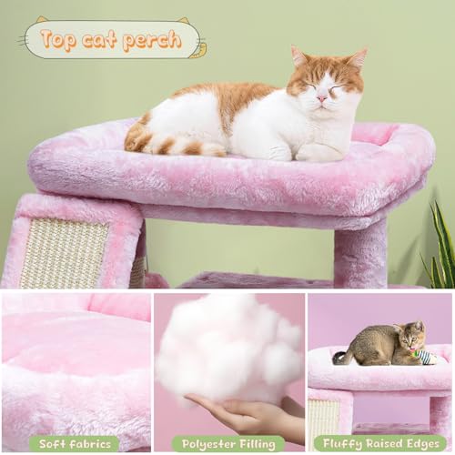Small Pink Cat Tree for Indoor Cats, Cute Cat Tower with Perch, Condo, House and Stable Stand for Kittens & Adult Pets（Pink） - color: Pink