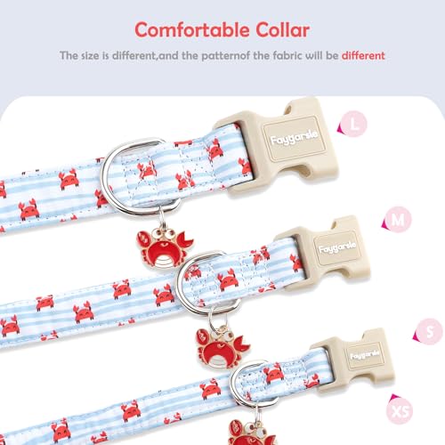 Faygarsle Cute Crab Pattern Dog Collar, Cotton Fabric, Light Blue Stripes, for Small Medium Large Dogs M - color: Red Crab, size: Medium