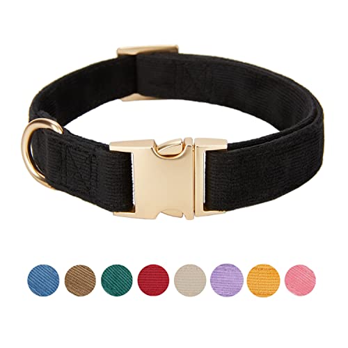 Soft Corduroy Fibric Dog Collar with High Grade Metal Buckle, for Small Dogs(Black,Small:10-15") - color: Black, size: Small