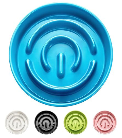 Ceramic Slow Feeder Dog Bowls, 0.6 Cup Slow Feeder for Small Dogs, Puzzle Maze Bowl, Prevents Choking, 6in, Blue - color: Blue, size: 6 Inches