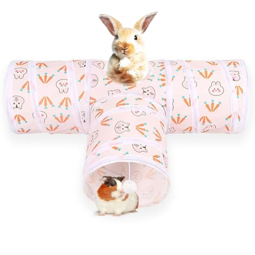 3 Way Washable Hideout Toys, Small Pet Tunnels and Tubes for Baby Rabbit Ferret Hamster Chinchilla Hedgehog Hiding and Resting (White) - color: White