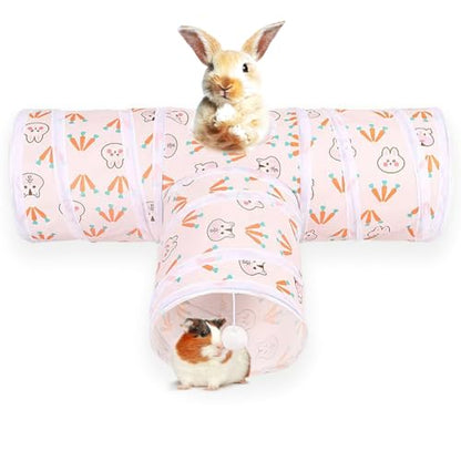 3 Way Washable Hideout Toys, Small Pet Tunnels and Tubes for Baby Rabbit Ferret Hamster Chinchilla Hedgehog Hiding and Resting (White) - color: White