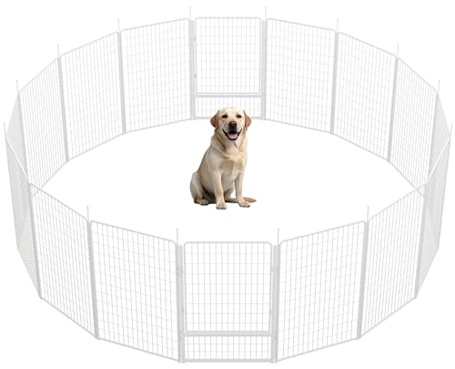 Dog Playpen Indoor, 40 Inch 16 Panels Puppy Playpen for Medium and Large Dogs, Easy Setup Anti-Rust Pet Fence, White - size: 40 inch