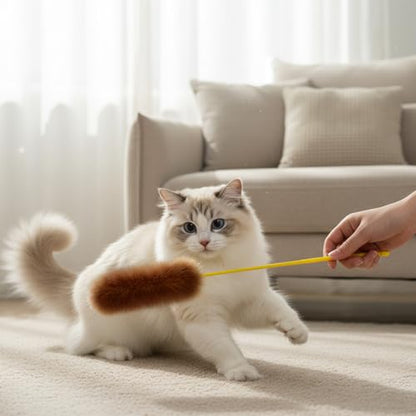 Larrel 5PCS Interactive Cat Wand Toys, Fur Cat Toys, Soft Kitten Teaser Sticks for Indoor Cats, Fur Cats Teaser Wand Set for Playing, Chasing and Exercise Needs (13 Inch Long)