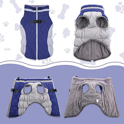 Lelepet Dog Coat Warm Dog Winter Coat Waterproof Dogs Jacket with Harness Built in Reflective Pet Fleece Vest Zip-Up Cold Weather Coats for Small Dogs Turtleneck & Windproof Coats Chihuahua Blue XS - color: Blue, size: X-Small