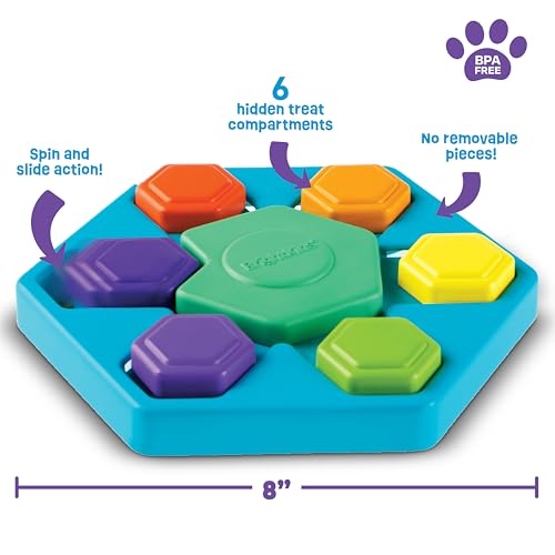 Brightkins Spin & Seek Hexagon Treat Puzzle - Interactive Dog Toys, Puzzle Feeder for Small and Large Dogs, Enrichment Toy Puzzles to Keep Pets Busy, Treat Dispensing Puppy Toys, Cognitive Dog Toy
