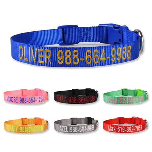 Personalized Dog Collar, Custom Embroidered Pet Name and Phone Number, Adjustable 5 Sizes XS Small Medium Large XL, Quick Release Snap Buckle Dog Collar,Blue - color: Blue