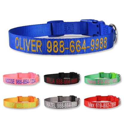 Personalized Dog Collar, Custom Embroidered Pet Name and Phone Number, Adjustable 5 Sizes XS Small Medium Large XL, Quick Release Snap Buckle Dog Collar,Blue - color: Blue