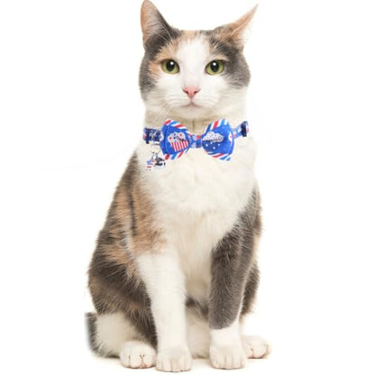 American Flag Cat Collar with Bell Bow Tie Star Breakaway Adjustable for 4th of July Independence Day - color: 2PCS-3