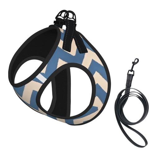 Blue Beige Stripe Printing Dog Summer Harness,Soft Light Puppy Vest,Breathable Pet Harness Reflective for Easy Walking - color: With Accessories, size: Small