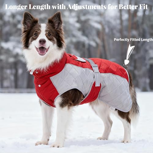 Dog Coat Dogs Jacket Waterproof Reflective Adjustable Dog-Winter Coats for Small/Medium/Large Dogs Dachshund Coat-(Red, Large) - color: Red, size: Large(chest 25~29in)