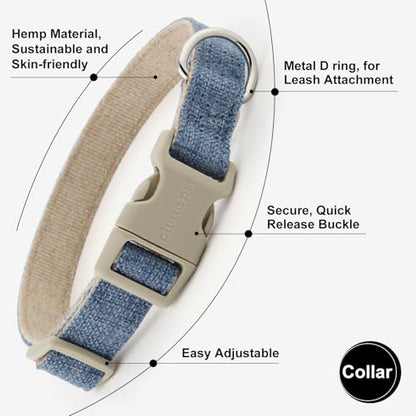 Plutus Pet Cotton Hemp Dog Collar and Leash Set, Adjustable Collar for Small, Medium, and Large Dogs, Heavy Duty and Soft on Skin, Haze Blue, XS - color: Haze Blue, size: X-Small