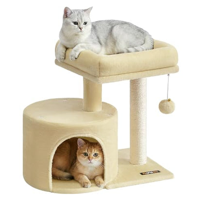 Feandrea Cat Tree, Small Cat Tower with Sisal Scratching Post, Plush Condo with Padded Perch, for Small Spaces, Kittens, Sand Beige UPCT050LF01 - color: Sand Beige