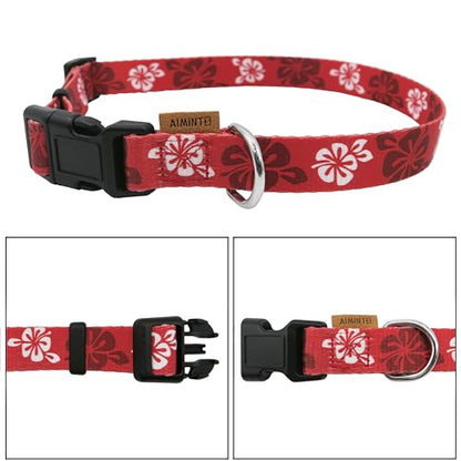 Dog Collar, Cute Floral Pattern, Soft and Adjustable Collar with Quick Release Buckle (XS (Neck 9-13", Width 3/8"), Hawaiian Red) - color: Hawaiian Red, size: XS (Neck 9-13", Width 3/8")