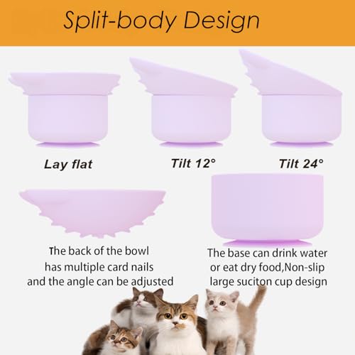 Elevated Cat Bowl, Silicone Kitten Bowls for Food and Water, Wide Shallow Cat Food Dish, Whisker Fatigue, Lead & Cadmium Free, Great Height for Small Pet (LightGrey) - color: LightGrey
