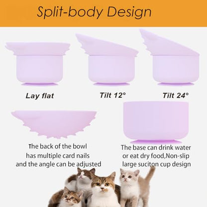 Elevated Cat Bowl, Silicone Kitten Bowls for Food and Water, Wide Shallow Cat Food Dish, Whisker Fatigue, Lead & Cadmium Free, Great Height for Small Pet (LightGrey) - color: LightGrey