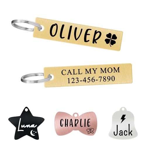 Ultra Joys Personalized Cat Collar Name Tag Small Pet ID Tags for Cats - Customized Mini Cute Dog Cat ID Tag - Bothside Engravable Lightweight Durable Stainless Steel - Retangle Bar Tag in Gold - color: Retangle Bar-gold