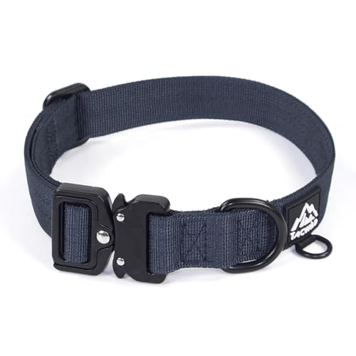Dog Collar for Large Dogs - Adjustable, Chew Proof Nylon Collar with Metal Quick Release Buckle and D-Ring for Dog Tags (Navy Blue) - color: Navy Blue, size: M(0.75''Width, Fit 11''-15'')