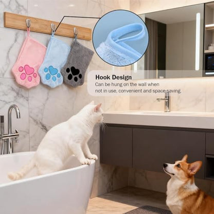 Dog Drying Mitts 3 Pairs Super Absorbent, Ultra Soft Microfiber Pet Bath Towel Gloves for Quickly Drying Dogs Cats, Grooming Hand Towels for Muddy Paws, Ears, Underbelly after Bathing Rainy Walks