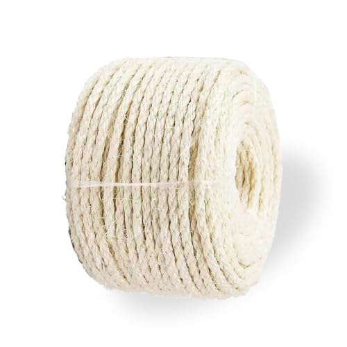 Natural Sisal Rope for Cat Scratcher Replacement, Durable Cat Tree Post Repair Cord for DIY Projects, Climbing Towers, Furniture Protection, Scratch Pad, Crafts, Garden, and Home Décor Use - color: White, size: 8mm164ft