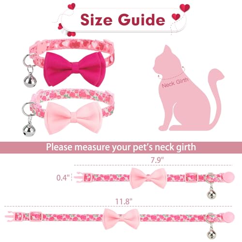 PUPTECK Bowtie Dog Collar with Bell 2 Packs, Adjustable Breakaway Puppy Collar, Sweet Gift for Small Dogs Cats Pets 7.9-11.8 in - color: Pink, size: 7.9-11.8 in