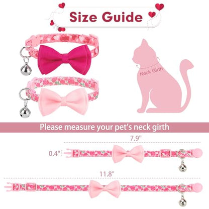 PUPTECK Bowtie Dog Collar with Bell 2 Packs, Adjustable Breakaway Puppy Collar, Sweet Gift for Small Dogs Cats Pets 7.9-11.8 in - color: Pink, size: 7.9-11.8 in