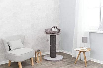 TRIXIE Pepino Cat Scratching Post 35 Inch - Cat Scratcher with Soft Fabric Covering Base and Durable Sisal Rope - with Platform Bed & Dangling Cat Toy - in Gray - color: Gray