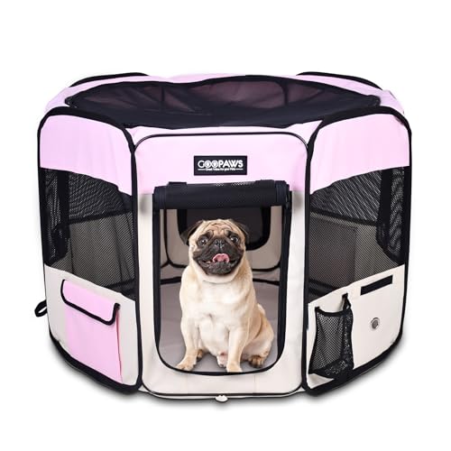 JESPET Pet Dog Playpens 36", 45" & 61" Portable Soft Dog Exercise Pen Kennel with Carry Bag for Puppy Cats Kittens Rabbits, Indoor/Outdoor Use - color: Pink, style: 36x36x24 Inch (Pack of 1)