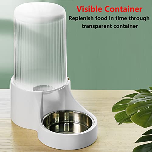 Automatic Cat Feeder, 3.8L Large Gravity Cat Food Dispenser with Detachable Top Lid, Visible Bottle and Stainless Steel Bowl for Pets (White) - color: White