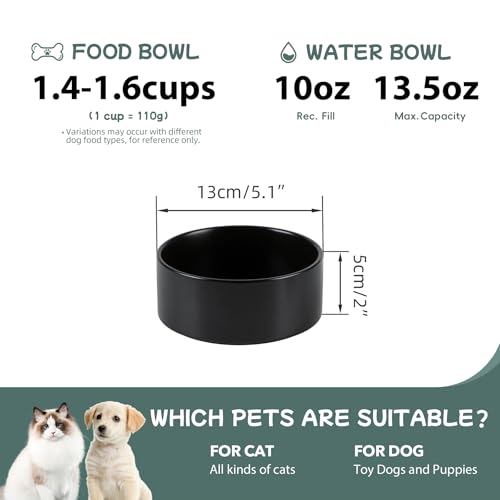 Havniva 5.1” Ceramic Dog Bowls, Small Dog Food and Water Bowl Set of 2, Durable Dog Water Bowl with Non-Slip Rubber Base Large Capacity Pet Feeding Bowl for Small Dogs - color: Matte Black, size: 5.1 Inch