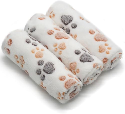 1 Pack 3 Small Puppy Blankets Super Soft Warm Sleep Mat Fluffy Premium Fleece Pet Blanket Flannel Throw for Dog Puppy Cat - White Paw Print Small(23"x15") - color: White-paw(pack of 3), size: Small(23"x15")