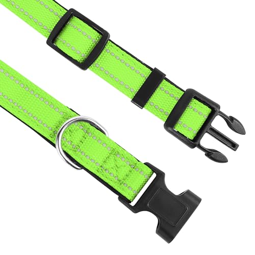 Reflective Dog Collar, Adjustable Soft Neoprene Padded Nylon Pet Collars with Buckle for Puppy and Small Dogs, Cats, Green,XS - color: Green, size: X-Small