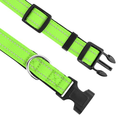 Reflective Dog Collar, Adjustable Soft Neoprene Padded Nylon Pet Collars with Buckle for Puppy and Small Dogs, Cats, Green,XS - color: Green, size: X-Small
